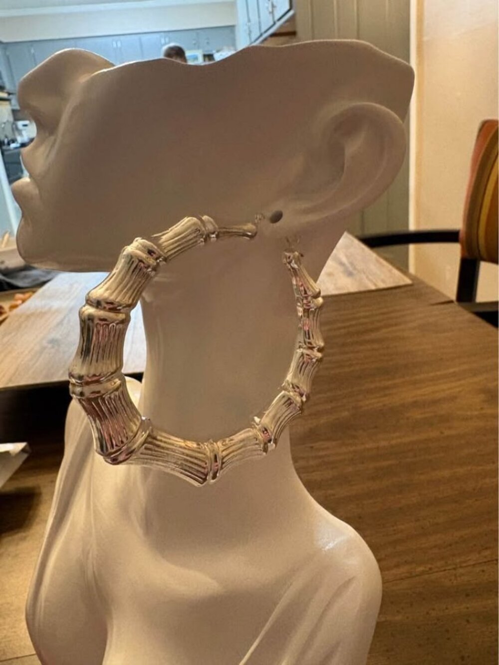 Large Sterling Silver Bamboo Hoop Earrings